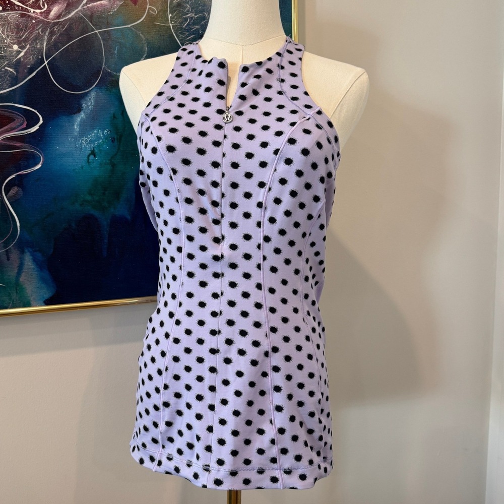 Lululemon Polka Dot Lavender Cycling Jersey Tank Racerback Mesh Back 8